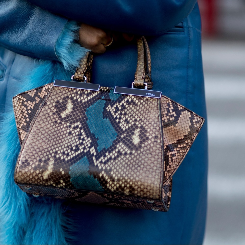 Fendi Beige/Blue Python Petite 3Jours Tote